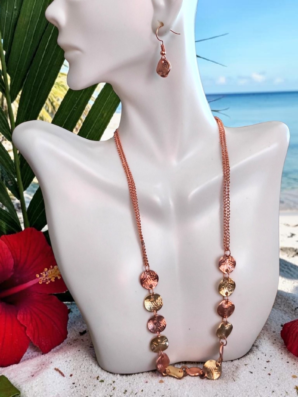 Rose Gold & Gold Hawaiian Coin Long Necklace and Earrings Set